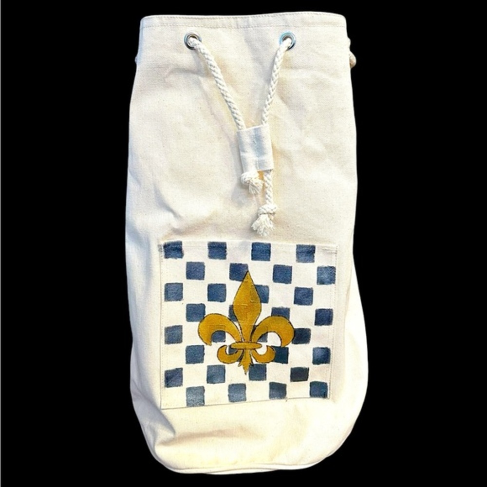 Canvas back pack tote with hand painted gold fleur dis  leis NWT